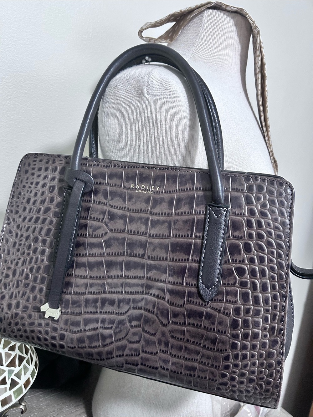 RADLEY LONDON Croc-Embossed Satchel in Dark Brown NWOT